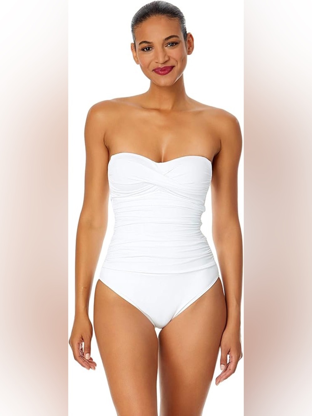 Anne Cole Women's One-Piece Swimsuit Bandeau White Bridal Size 6 Ruched Maillot